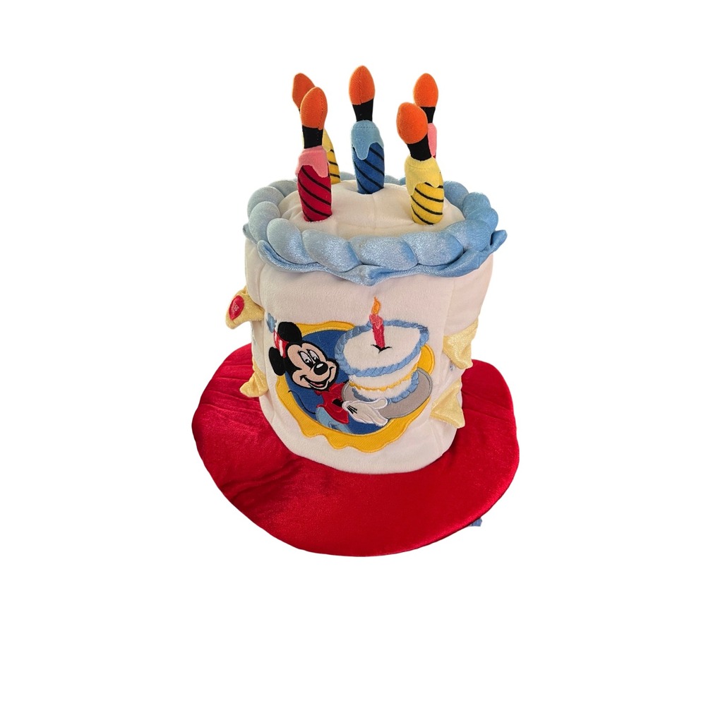 Disney Birthday Cake Hat Kids OS White Red Good Mickey Mouse Light Up Plush